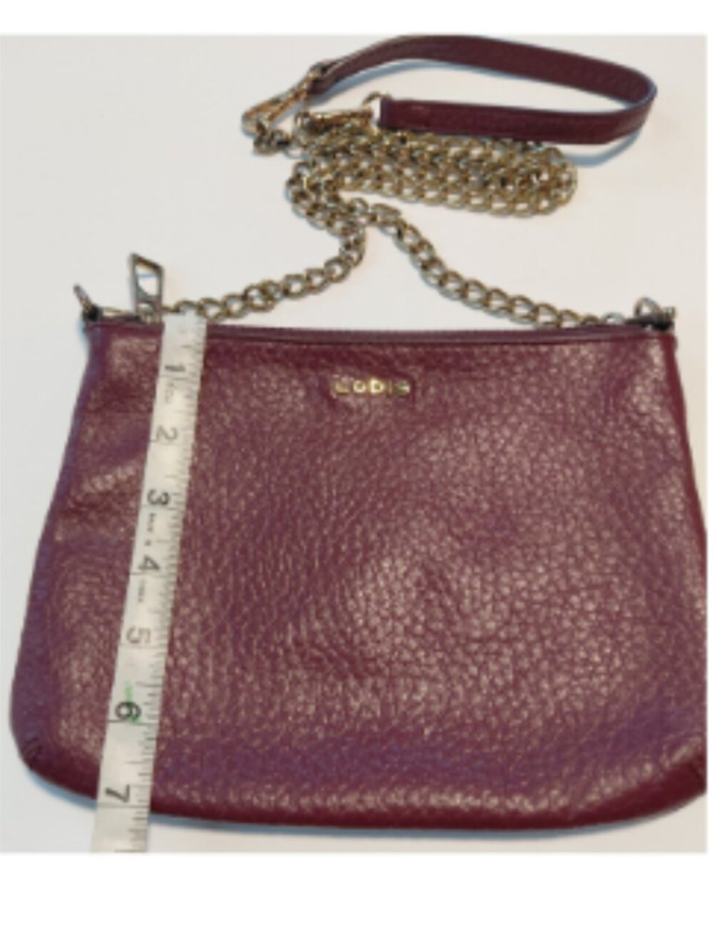Lodis Burgundy/Plum Chain Strap Italian Leather Pebble Crossbody - Picture 4 of 15